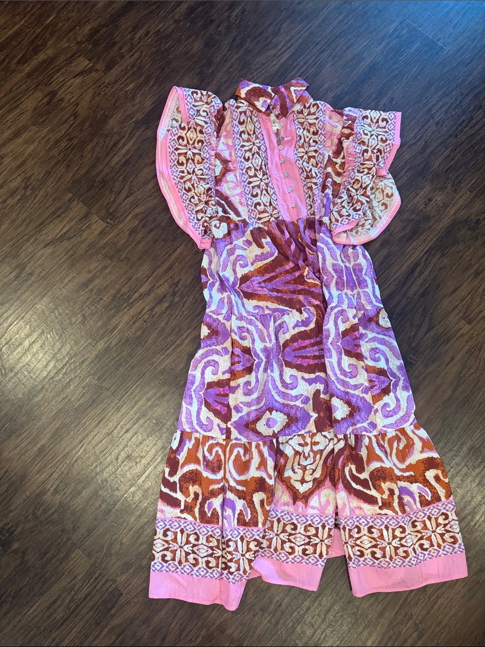 Pink & Purple Patterned Boho Maxi Dress